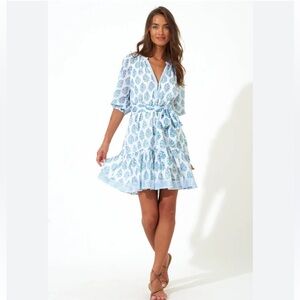 New Oliphant Belted Puff Sleeve Mini, Verde Blue